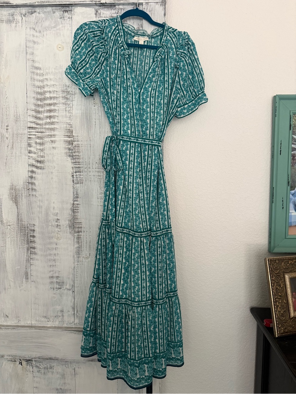 Chelsea & Violet Teal Floral Maxi Dress with Tie Waist